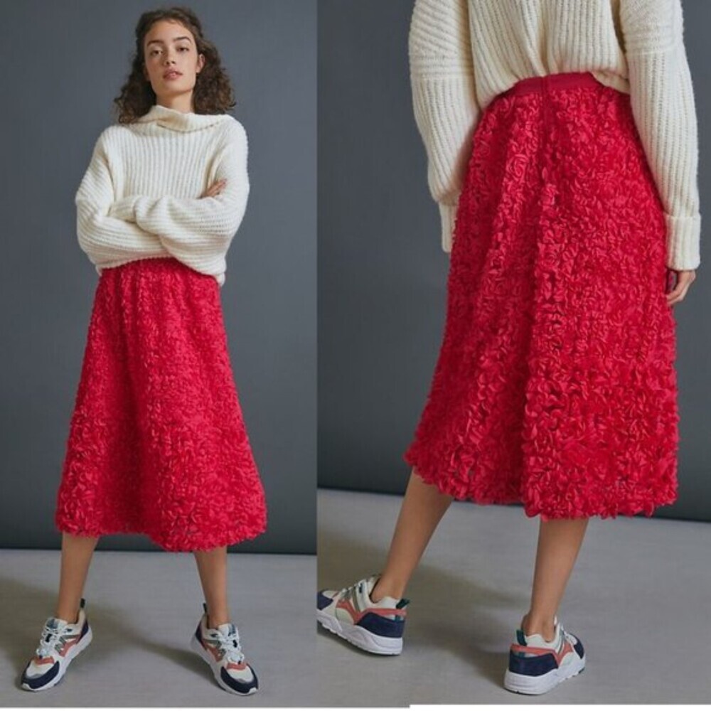 Pink Anthropologie Maeve Floral Lace Textured Full Midi Skirt (NWT) - Picture 6 of 6